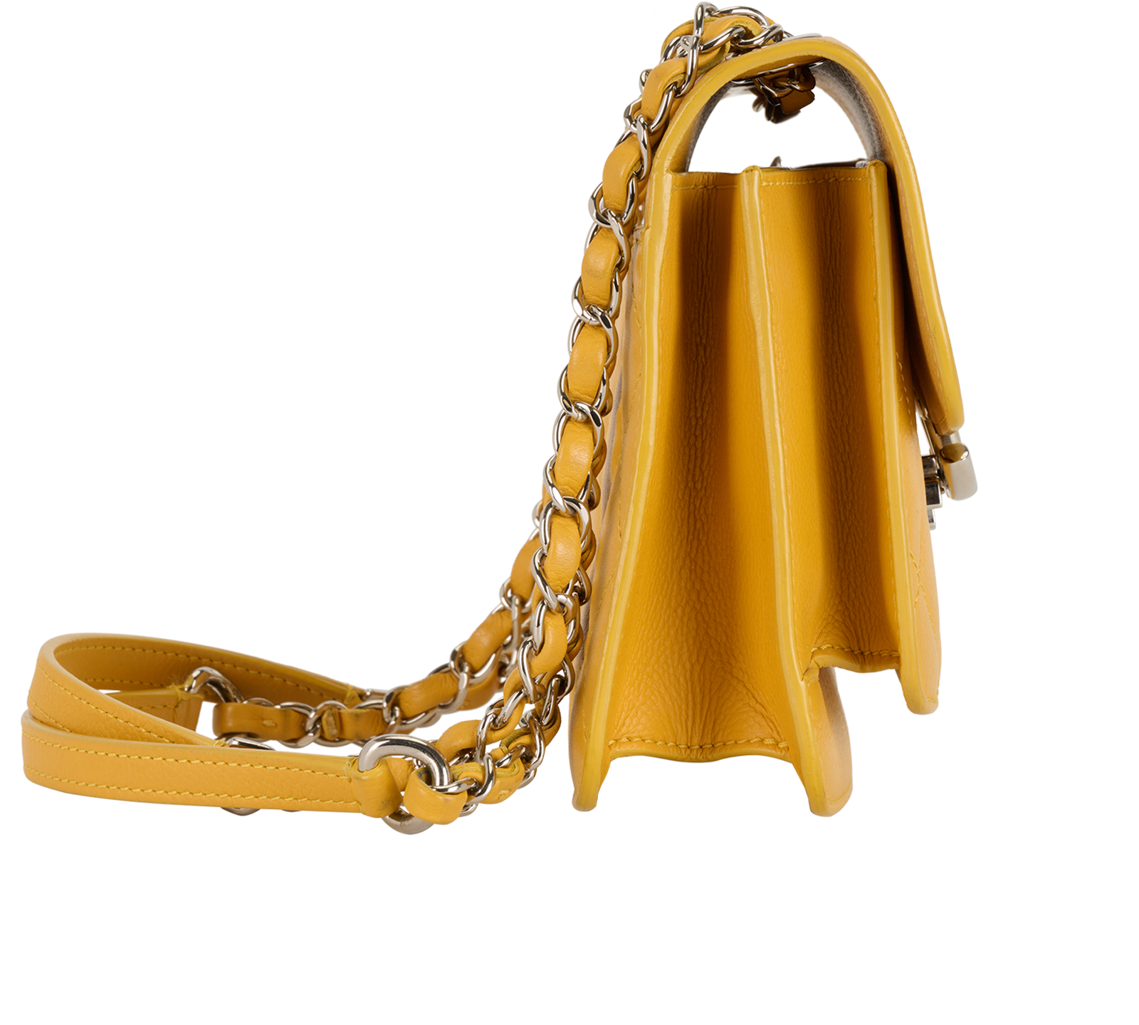 Half CC Flap Bag, &pound;1,500, Handbags, Yellow, Leather, Side view